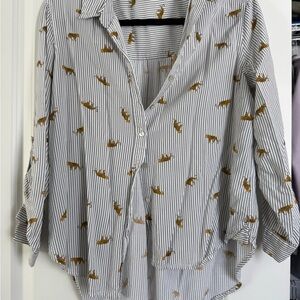 Jane and Delancey White and Brown Striped Button-Down Shirt